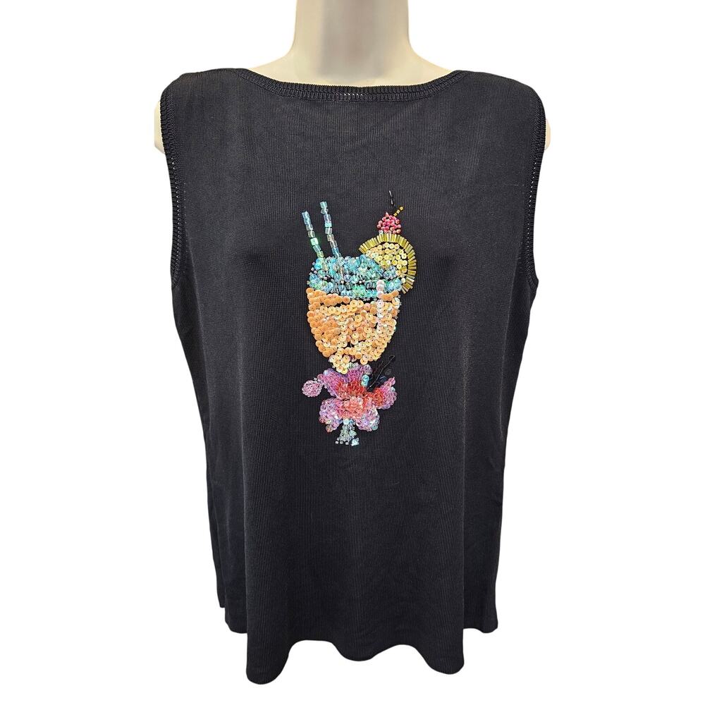 Sweater works EUC sequin colorful martini adult drink relax summer bling tank XL